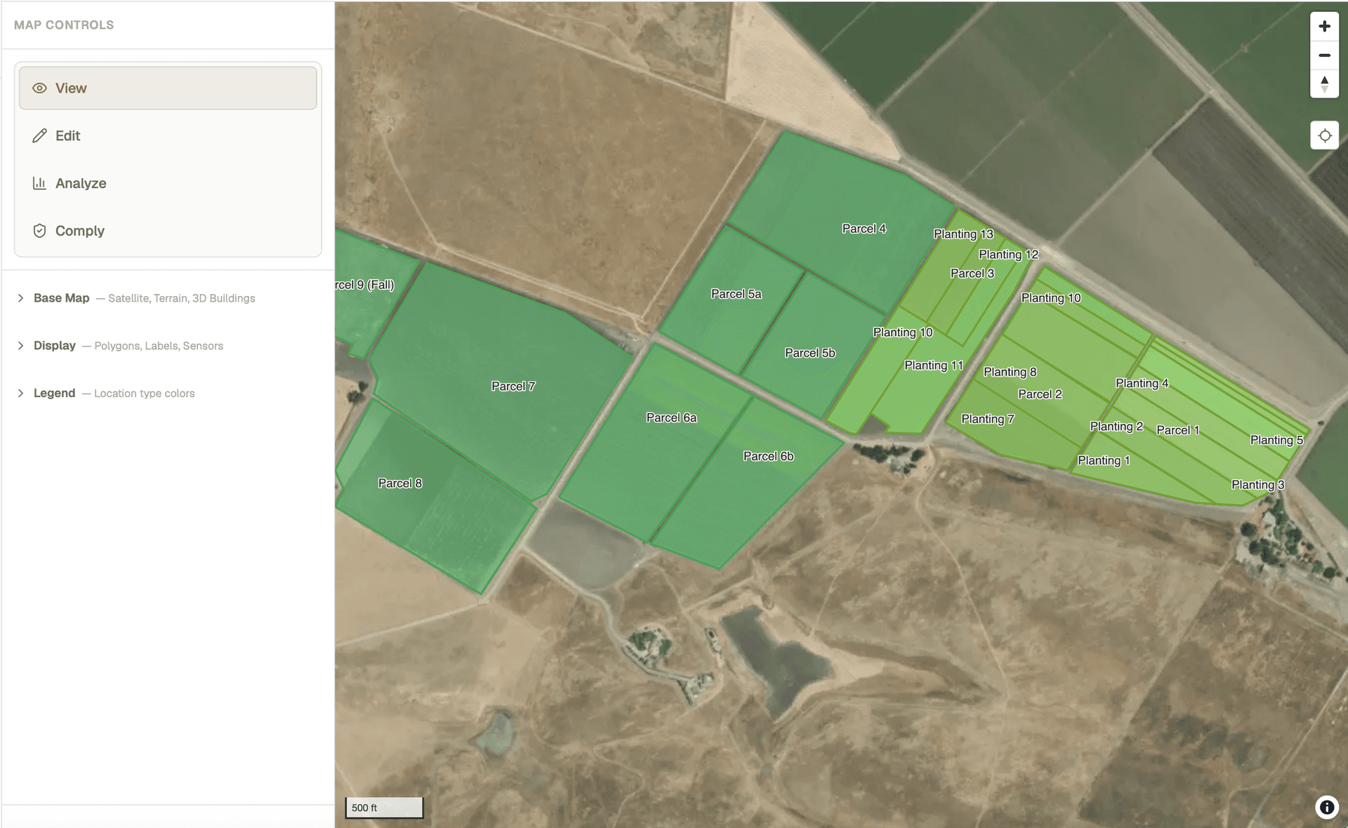Terpalyze satellite parcel + planting map dashboard